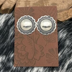 1980s Native American NAVAJO Sterling Silver Concho Style Round Post Earrings